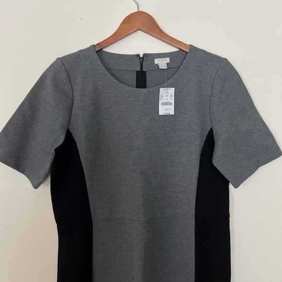 J. Crew Womens Gray Sheath Midi Dress 12 Crew Neck Color Block Casual Classic - Picture 5 of 16